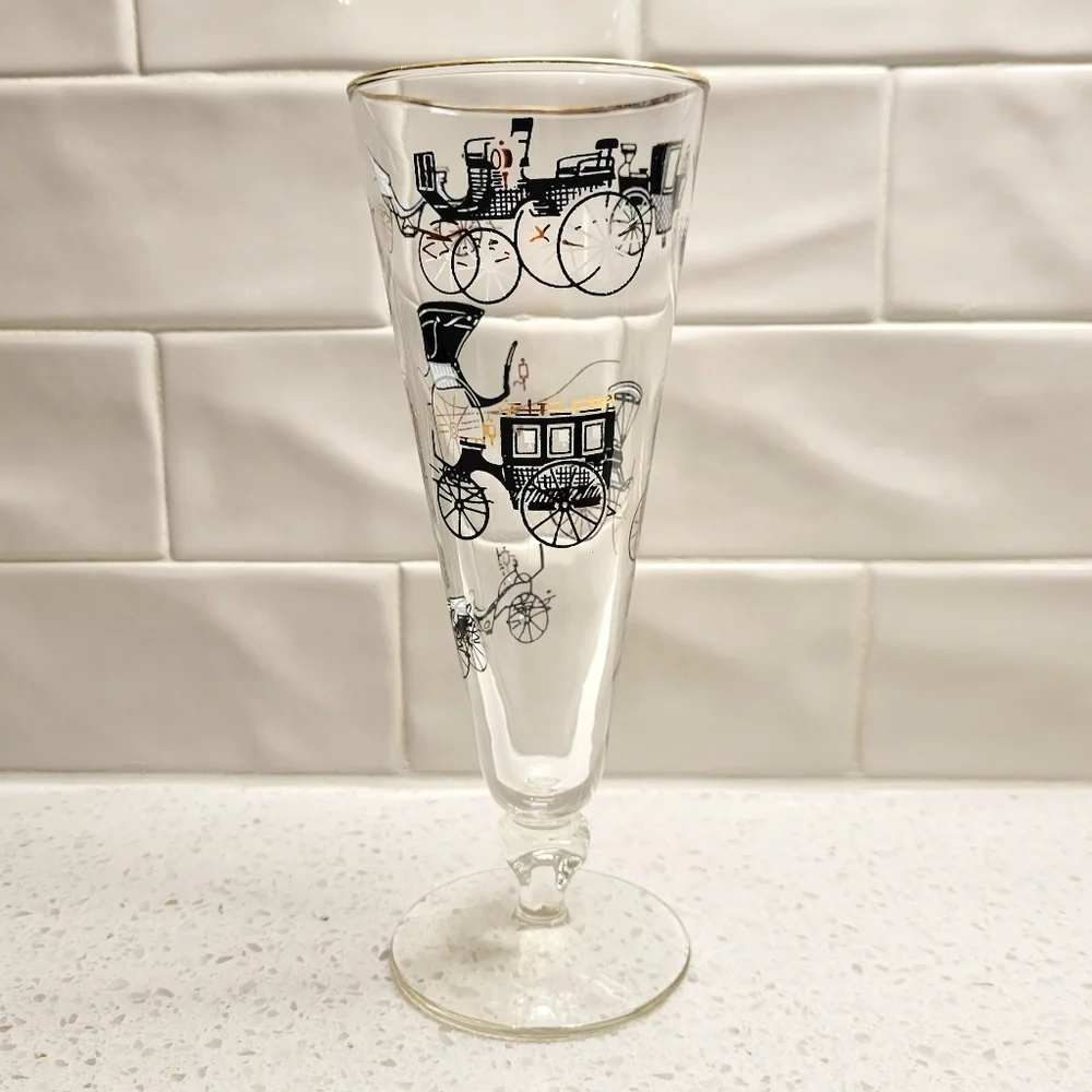 Vintage MCM Libbey Antique Stagecoach Pilsner Glasses Set‎ of 8
